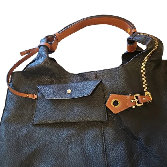 New Black Zip Tote Bag with Brown Handle and a Matching Coin Purse. - Picture 2 of 6